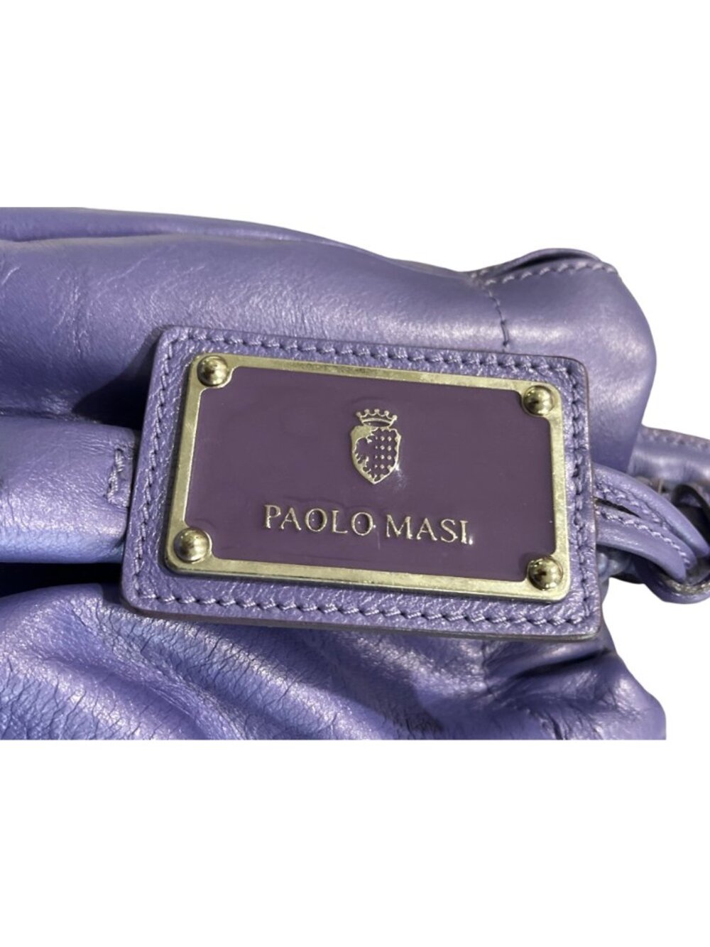 Paolo Masi Periwinkle Purple Leather Shoulder Bag Tote Braided Handles - Picture 4 of 9
